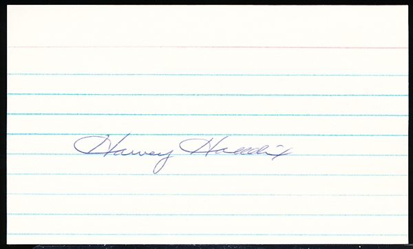 Harvey Haddix Autograped 3 x 5 Index Card- Signed on lined side of card- Nice nrmt ballpoint signature