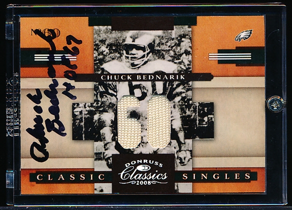 2008 Donruss Classics Football- Classic Singles- CS25 Chuck Bednarik- Jersey Card with Autograph- #25/60