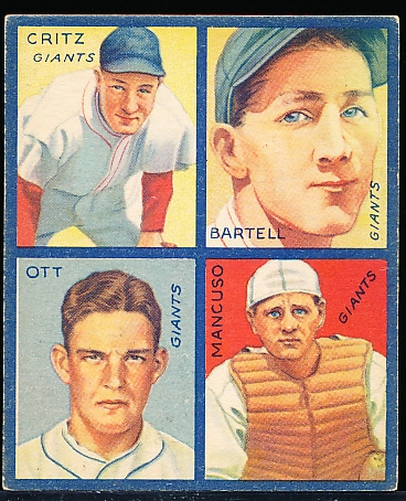 1935 Goudey Bb 4 in 1- #4A Mel Ott/ Critz/ Bartell/ Mancuso (Giants)