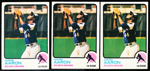 1973 Topps Bb- #100 Hank Aaron, Braves- 3 Cards