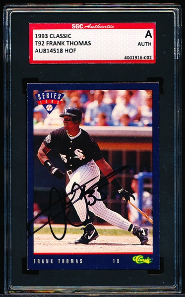 1993 Classic Bsbl. #T92 Frank Thomas- Autographed- SGC Certified/Slabbed