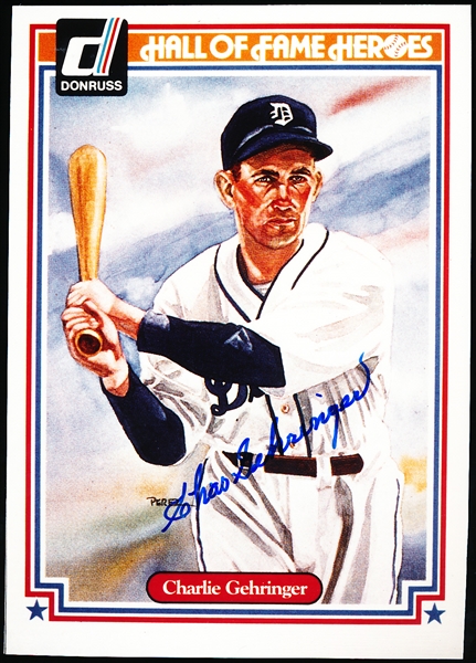 Charlie Gehringer Autographed Detroit Tigers Bsbl. Color 7” x  10” Blowup Photo of his 1983 Donruss Hall of Fame Heroes Bsbl. Card