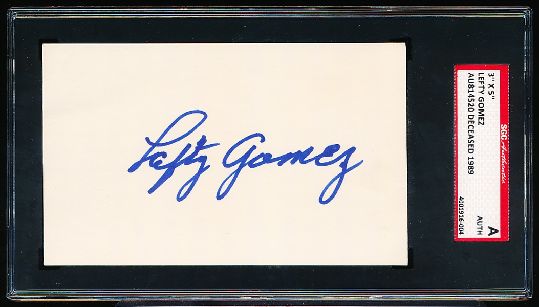 Lefty Gomez Autographed Bsbl. 3” x 5” Index Card- SGC Certified/ Slabbed