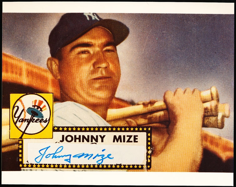 Johnny Mize Autographed New York Yankees Bsbl. Color 8” x 10” Blowup Photo of his 1952 Topps Baseball Card