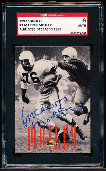 1992 Sunoco Cleveland Browns Ftbl. #3 Marion Motley- Autographed- SGC Certified/ Slabbed