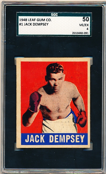 1948 Leaf Boxing- #1 Jack Dempsey- SGC 50 (Vg-Ex 4)-Gray back.