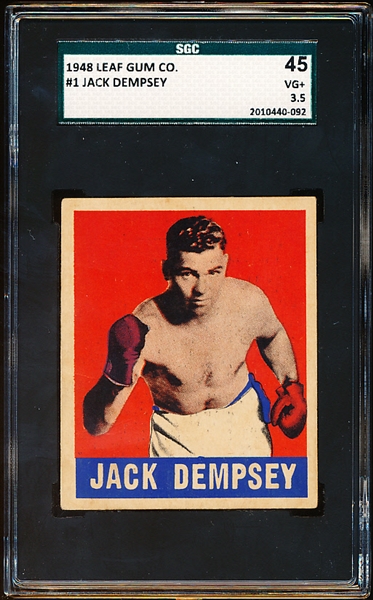 1948 Leaf Boxing- #1 Jack Dempsey- SGC 56 (VG+ 3.5)- Gray back.