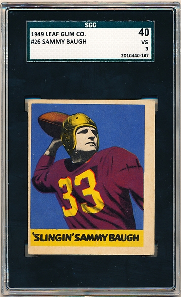 1949 Leaf Football- #26 Sammy Baugh- SGC 40 (VG 3)