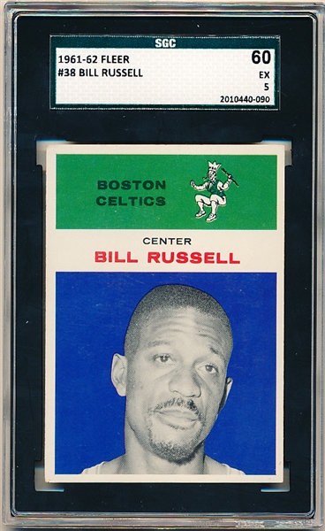 1961-62 Fleer Basketball- #38 Bill Russell, Celtics- SGC 60 (Ex 5)