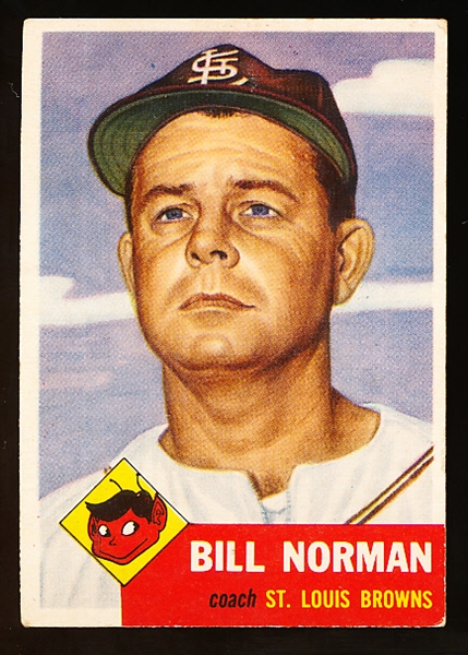 1953 Topps Baseball Hi#- #245 Bill Norman, Browns