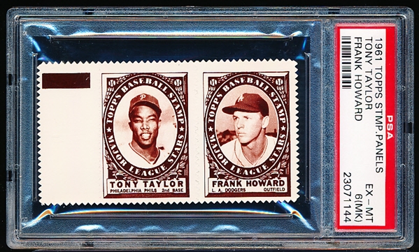 1961 Topps Baseball Stamp Panel with Tab- Tony Taylor (Phillies)/ Frank Howard (Dodgers)- PSA Ex-Mt 6 (MK)