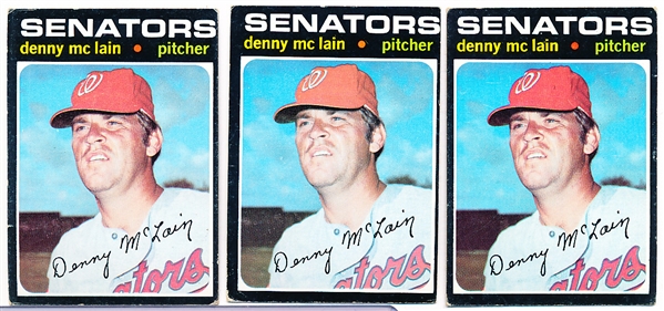 1971 Topps Bb- #750 Denny McLain, Wash- Hi#- 3 Cards