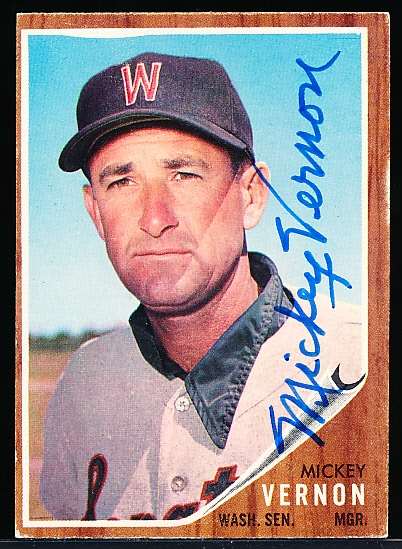 1962 Topps Bsbl. #152 Mickey Vernon, Senators- Autographed