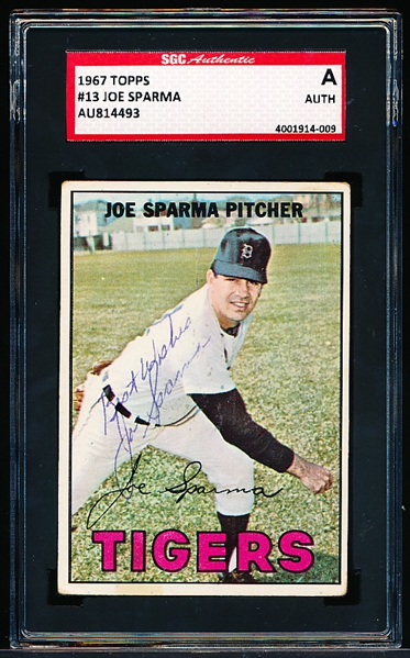 1967 Topps Bsbl. #13 Joe Sparma, Tigers- Autographed- SGC Certified/ Slabbed