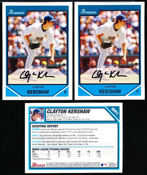 2007 Bowman Draft Bb- “Future’s Game Prospects”- #BDPP77 Clayton Kershaw, USA- 10 Cards