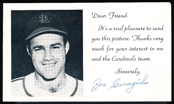 June 16, 1951 Joe Garagiola St. Louis Cardinals Bsbl. Team Issued Postcard- Autographed