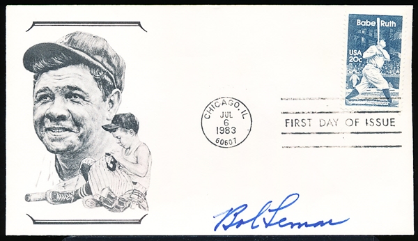 July 6, 1983 Babe Ruth 1st Day of Issue Cachet- Autographed by Bob Lemon