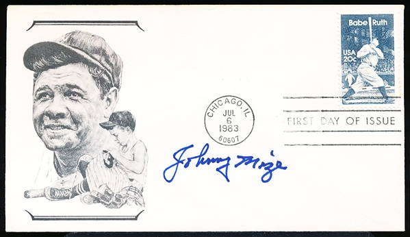 July 6, 1983 Babe Ruth 1st Day of Issue Cachet- Autographed by Johnny Mize