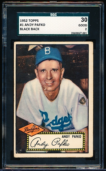 1952 Topps Baseball- #1 Andy Pafko, Dodgers- SGC 30 (Good 2)