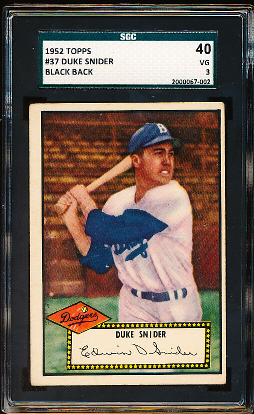 Lot Detail 1952 Topps Baseball 37 Duke Snider Dodgers SGC 40 Vg