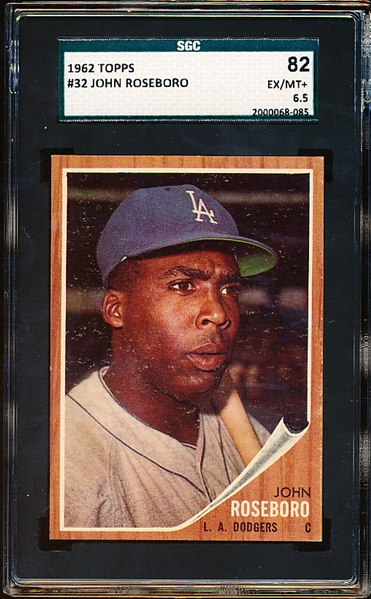 1962 Topps Baseball- #32 John Roseboro, Dodgers- SGC 82 (Ex/Mt+ 6.5)