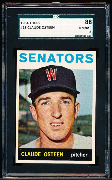 1964 Topps Baseball- #28 Claude Osteen, Senators- SGC 88 (Nm-Mt 8)