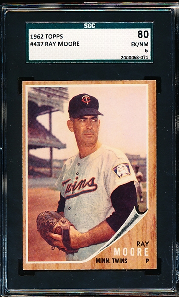 1962 Topps Baseball- #437 Ray Moore, Twins- SGC 80 (Ex/Nm 6)