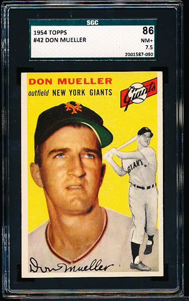 1954 Topps Baseball- #42 Don Mueller, Giants- SGC 86 (NM+ 7.5)