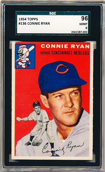 1954 Topps Baseball- #136 Connie Ryan, Reds- SGC 96 (Mint 9)