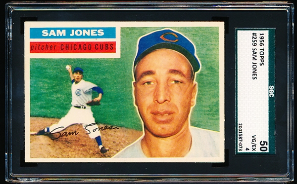 1956 Topps Baseball- #259 Sam Jones, Cubs- SGC 50 (Vg-Ex 4)