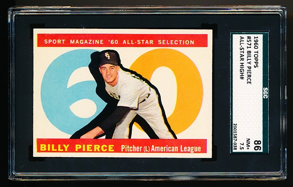 1960 Topps Baseball- #571 Billy Pierce All Star- SGC 86 (NM+ 7.5)- Hi#