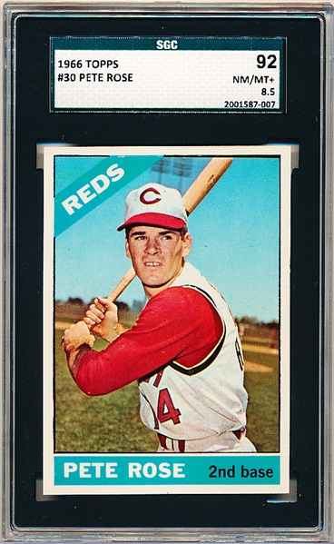 1966 Topps Baseball- #30 Pete Rose, Reds- SGC 92 (Nm/Mt+ 8.5)