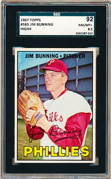 1967 Topps Basdeball- #560 Jim Bunning, Phillies- SGC 92 (Nm/Mt+ 8.5)- Hi# 