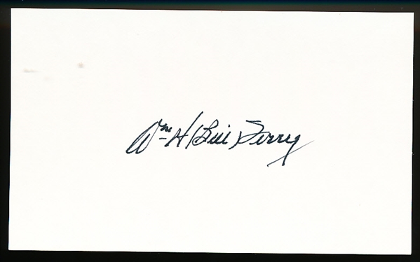 Bill Terry Autographed Bsbl. 3” x 5” Index Card