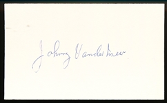 Johnny Vander Meer Autographed Bsbl. 3” x 5” Index Card