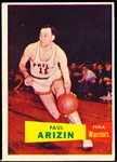 1957-58 Topps Basketball- #10 Paul Arizin, Philadelphia Warriors- Rookie! – Hall of Famer!