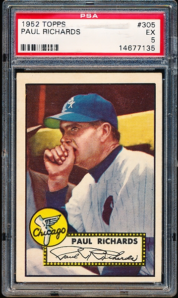 1952 Topps Bb- #305 Paul Richards, White Sox- PSA Ex 5
