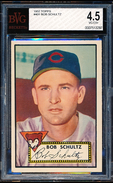 1952 Topps Bb- #401 Bob Schultz, Cubs- BVG 4.5(Vg-Ex+)- High #!