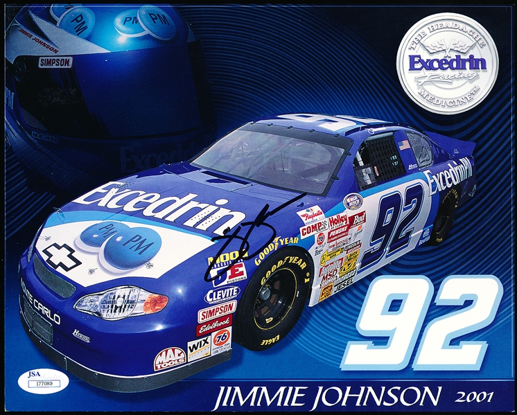 2001 NASCAR Auto Racing- Jimmie Johnson Autographed Excedrin Busch Series Color 8” x 10” Handout- JSA Certified