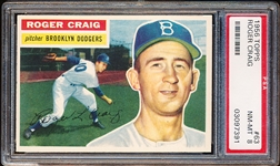 1956 Topps Baseball- #63 Roger Craig, Dodgers- PSA Nm-Mt 8- white back.