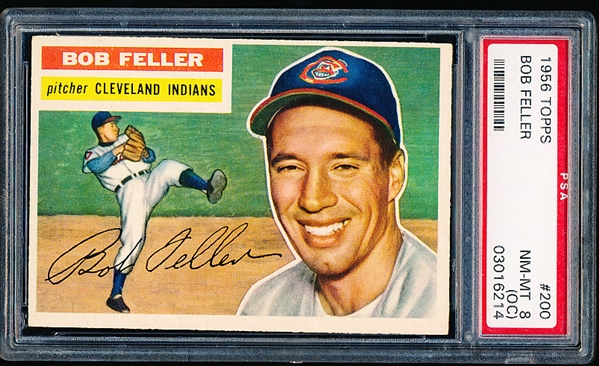 1956 Topps Baseball- #200 Bob Feller, Indians- PSA Nm-Mt 8 (OC)