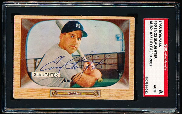 1955 Bowman Bsbl. #60 Enos Slaughter, Yankees- Autographed- SGC Certified/ Slabbed