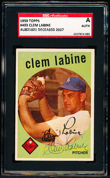 1959 Topps Bsbl. #403 Clem Labine- Autographed- SGC Certified/ Slabbed