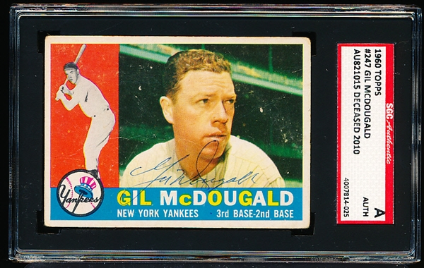 1960 Topps Bsbl. #247 Gil McDougald, Yankees- Autographed- SGC Certified/ Slabbed