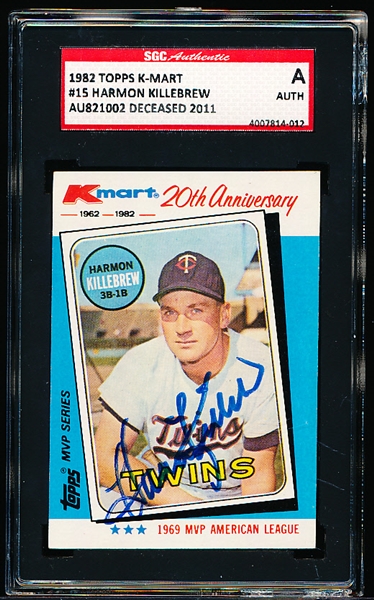 1982 Topps K-Mart Bsbl. #15 Harmon Killebrew- Autographed- SGC Certified/ Slabbed