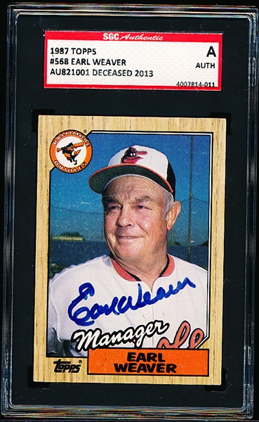 1987 Topps Bsbl. #568 Earl Weaver- Autographed- SGC Certified/ Slabbed