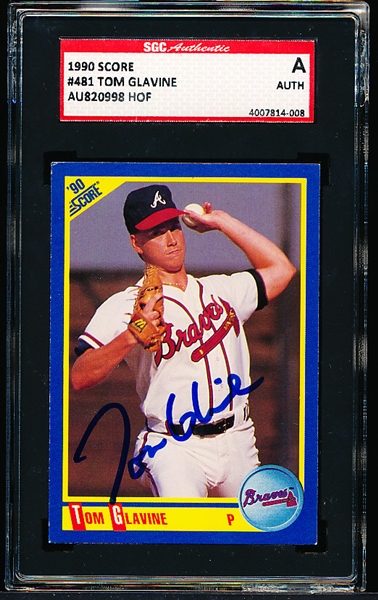 1990 Score Bsbl. #481 Tom Glavine- Autographed- SGC Certified/ Slabbed