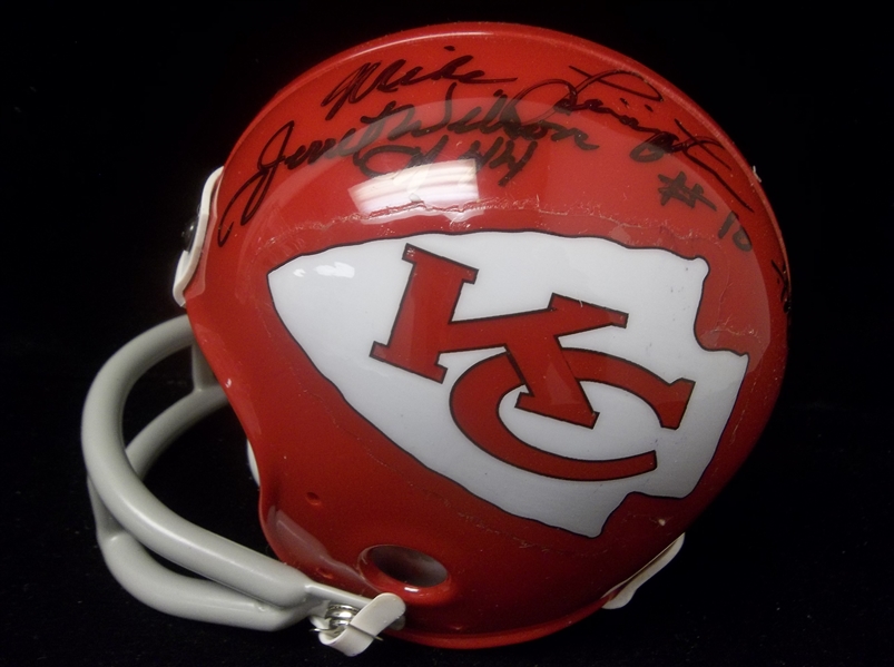Throwback Kansas City Chiefs Ftbl. Mini-Helmet signed by 4 members of the Super Bowl IV team