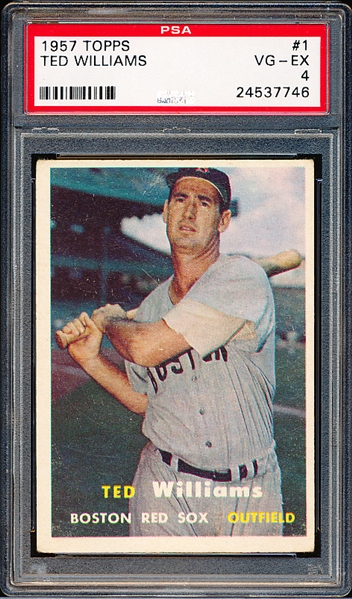 1957 Topps Baseball- #1 Ted Williams, Red Sox- PSA Vg-Ex 4 