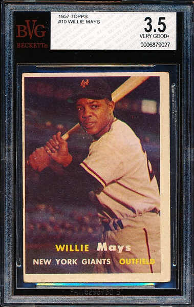 1957 Topps Baseball- #10 Willie Mays, Giants- BVG 3.5 Very Good+